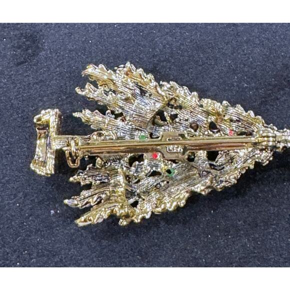 Vintage Enamel Christmas Tree Brooch with Rhinestones Holiday Pin 1.5x2” CP57 - Picture 4 of 4